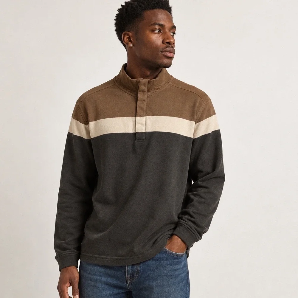 Banana Republic Men's Quarter Zip‎ Pullover Sweater Size L Brown White